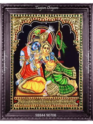 Blue Krishna with Radha Tanjore Painting